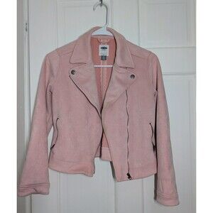 Old Navy Girls Pink Faux Suede Moto Jacket - Size Large (10-12)